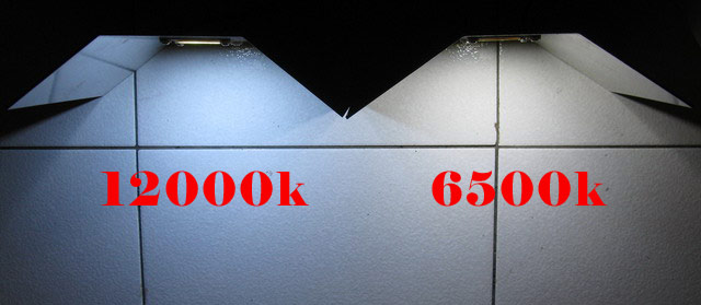 本公司12000K色温與一般標準6500K色温比較圖 本公司12000K色温與一般標準6500K色温比較圖